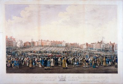स्मिथफील्ड मार्केट, वेस्ट स्मिथफील्ड, लंदन शहर, c1825। द्वारा नाथनियल व्हिटॉक