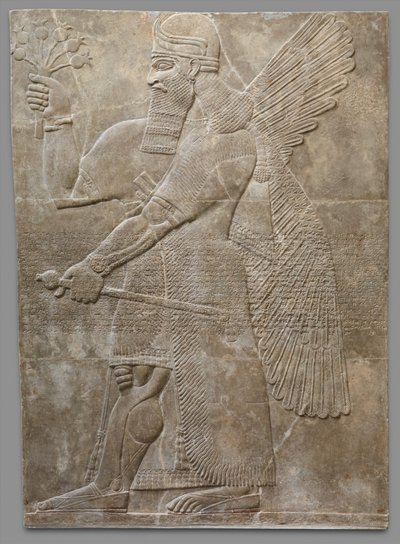 रिलीफ पैनल, नव-असीरियन, c.883-859 ईसा पूर्व (जाइबसुम अलबास्टर) द्वारा Neo Assyrian