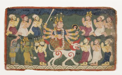 महालक्ष्मी ने अपने सिंह की सवारी की, देवीमहात्म्य से, c.1750 (कागज पर अपारदर्शी wc) द्वारा नेपाली स्कूल