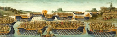 एक्टियम की लड़ाई, c.1475-1480 (पैनल पर तापमान और सोने की पत्ती) द्वारा नेरोसेसीओ डि लैंडी