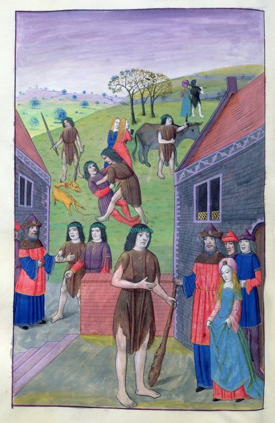 सुश्री 324 f.91 v। हरक्यूलिस अचेलस से लड़ती है और बैल को सींग, 1479 द्वारा लेती है द्वारा नीदरलैंड के स्कूल