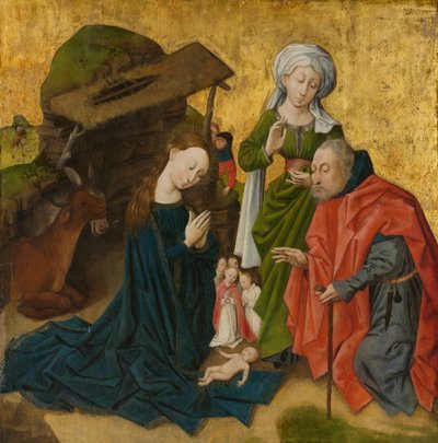 द नैटिविटी, c.1460 (लकड़ी पर तेल, सोने की जमीन) द्वारा नीदरलैंड के स्कूल