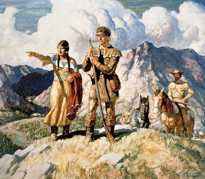 1804-06 के अपने अभियान के दौरान लुईस और क्लार्क के साथ सैकगाविया (रंगीन लिथो) द्वारा न्यूवेल कन्वर्स व्याथ