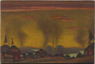 पोलोवेट्सियन कैम्प, बोरोडिन के ओपेरा "प्रिंस इगोर", 1943 से "पोलोवेट्सियन नृत्य" के लिए सजावट द्वारा निकोलस रोएरिच