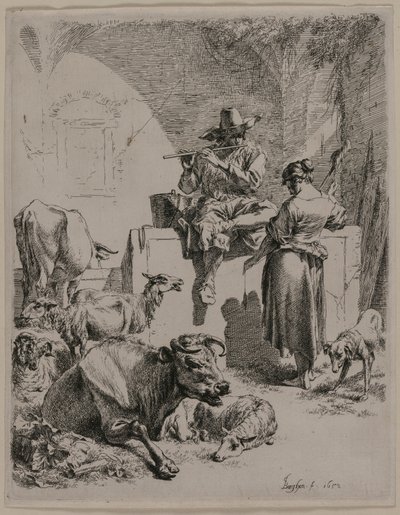 पाइपिंग शेफर्ड, 1652। द्वारा निकोलास पीटरसन। Berchem