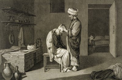 द बार्बर, वॉल्यूम II आर्ट्स एंड ट्रेड्स ऑफ 'डिस्क्रिप्शन ऑफ मिस्र' से, एटिने फ्रेडरिक लिग्नन (1779-1833) पब द्वारा उकेरा गया। नेपोलियन के आदेश के तहत द्वारा निकोलस जैक्स (बाद) कॉन्टे
