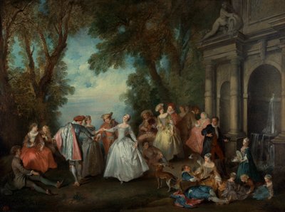 फाउंटेन से पहले नृत्य, c.1724 (कैनवास पर तेल) द्वारा Nicolas Lancret