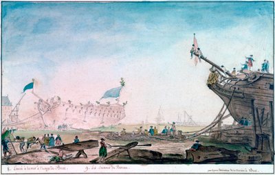 ब्रेस्ट पर एक जहाज का शुभारंभ, c1750-1810 द्वारा निकोलस मैरी ओज़ने