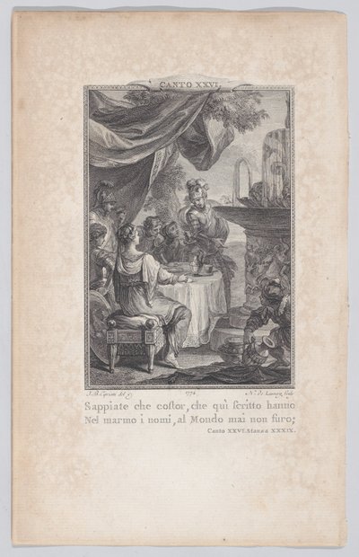 कैंटो 26, स्टैंज़ा 39, ऑरलैंडो फ्यूरियोसो से, 1774., 1774। द्वारा निकोलस डी लाउनेयू