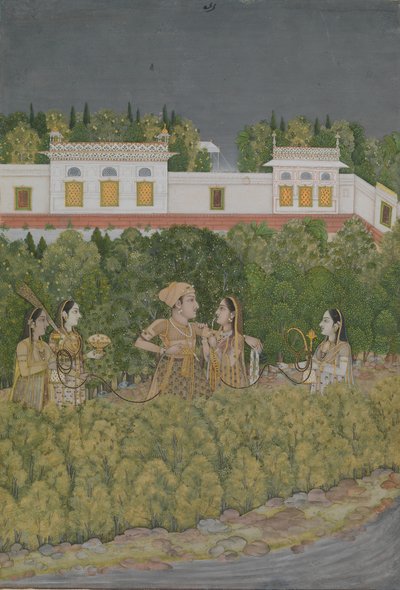 18वीं शताब्दी के मध्य में एक बगीचे में राजकुमार और देवियाँ। द्वारा निधि माली