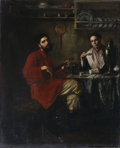 किसान जीवन का घरेलू दृश्य, 1855 द्वारा निकोलाई वासिलिवेच नेवरेव