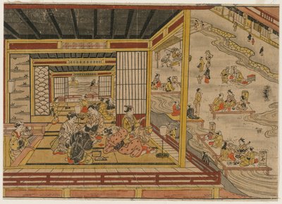 1740 में क्योटो में कामो नदी के किनारे टी हाउस। द्वारा निशिमुरा शिगेनागा