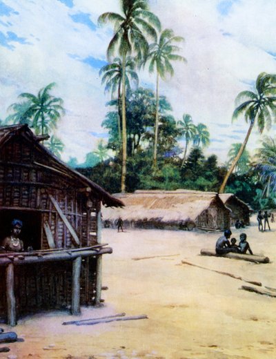सोलोमन द्वीप में एक गांव, 1908 द्वारा नॉर्मन हार्डी