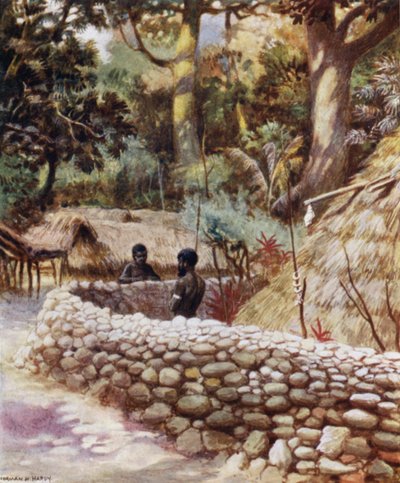 चीफ हाउस, एम्ब्रीन, न्यू हेब्राइड्स (कलर लिथो) द्वारा नॉर्मन हार्डी