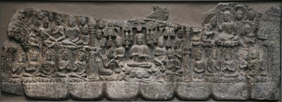 दीवार की मूर्तिकला: बुद्ध और बोधिसत्वों, हेवन, हेबै प्रांत, 550-577 के स्वर्गीय स्वर्गवास (वर्णक के निशान वाला चूना पत्थर) द्वारा Northern Qi Dynasty Chinese Scool