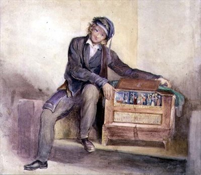 ऑर्गन ग्राइंडर, c.1840 (कागज पर पेंसिल के ऊपर वॉटरकलर) द्वारा ऑक्टेवियस ओकले