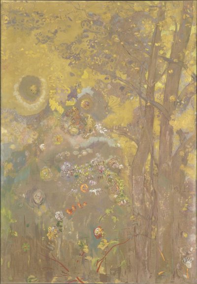 एक पीले रंग की पृष्ठभूमि पर पेड़, 1901 द्वारा Odilon Redon