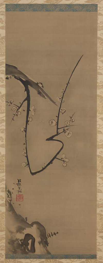 प्रूनस, हैंगिंग स्क्रॉल, c.1700 (रेशम पर स्याही) द्वारा ओगाटा कोरिन