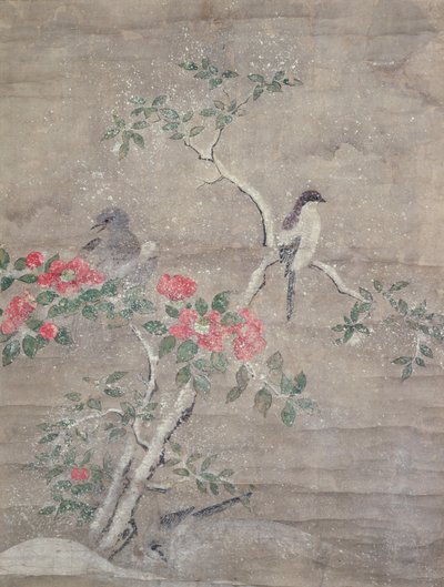 बर्फ में पक्षी और कैमेलिया, c.1700 (कागज पर स्याही और रंग) द्वारा ओगावा हरित्सु