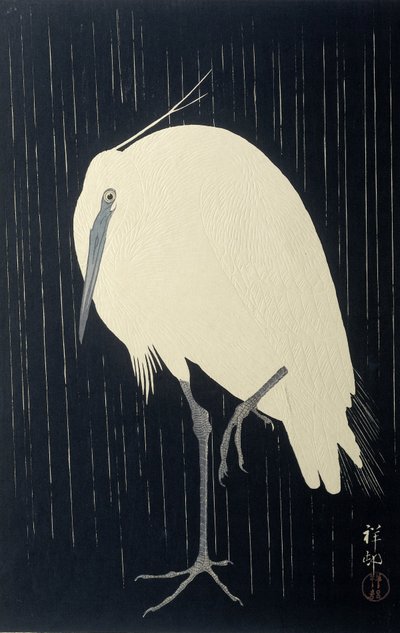 बारिश में, 1925-36 (रंग की लकड़ी) द्वारा Ohara Koson