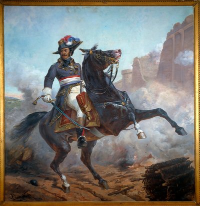 अलेक्जेंड्रे डुमास के पिता जनरल अलेक्जेंड्रे डेवी डुमास (1762-1806) का घुड़सवारी चित्र। ओलिवियर पिचैट की पेंटिंग (लगभग 1825-1912) द्वारा ओलिवियर पिचाट