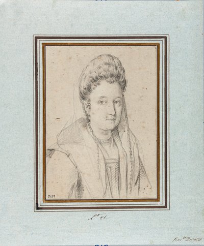 कोस्टानज़ा स्फ़ोर्ज़ा डि सांता फ्लोरा (1550-1617) का पोर्ट्रेट, डचेस ऑफ़ सोरा और जियाकोमो बोनकोम्पैग्नी की पत्नी ओटावियो लियोनी द्वारा ड्राइंग (1578-1630) जीन, म्यूसी डि स्ट्राडा नुओवा, आमंत्रण 2431 द्वारा ओतावियो मारियो लियोनी