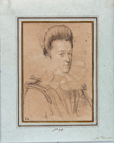 एलोनोर डी मेडिसिस का पोर्ट्रेट (एलोनोरा डी मेडिसी) (1567-1611) गोंजाग के विन्सेंट I की पत्नी, मंटुआ के ड्यूक (विन्सेन्ज़ो आई गोंजागा, मंटुआ के ड्यूक) (1562-1612) ओटावियो लियोनी द्वारा ड्राइंग (1578-1630) जीन, स्ट्राडा नुओवा संग्रहालय, आमंत्रण 2432 द्वारा ओतावियो मारियो लियोनी