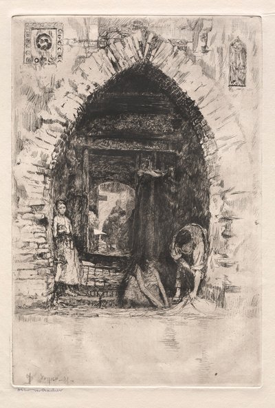 वेनिस की नक्काशी: कपड़े धोने, 1881। द्वारा ओटो एच. बाचेर