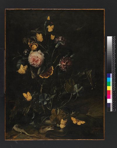 फूल, कीड़े और सरीसृप, 1673 द्वारा Otto Marseus  van Schrieck