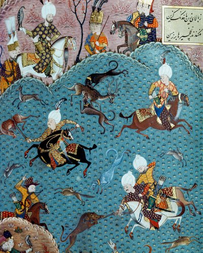 सुल्तान मुराद द्वितीय (मूरत) (1404-1451) की उपस्थिति में शिकार का दृश्य 17वीं शताब्दी का लघुचित्र इस्तांबुल, टोपकापी सराय संग्रहालय पुस्तकालय द्वारा ओटोमन स्कूल