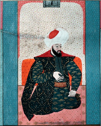 ओटोमन साम्राज्य: "" सुल्तान उस्मान I (उस्मान गाज़ी रहिमहू लाह) (1258-1326) का पोर्ट्रेट"" "जुबदत अल तवारीख" से लघु (सुश्री 1973, फोल। 59 ए) सैय्यद लोकमन आशुरी द्वारा 1583 इस्तांबुल, तुर्की-इस्लामिक कला संग्रहालय द्वारा ओटोमन स्कूल