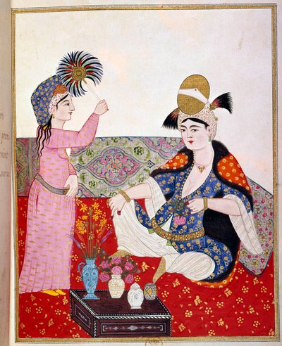 तुर्क साम्राज्य: एक सुल्तान और उसकी दासी का प्रतिनिधित्व (लॉर्ड रेनल का पसंदीदा?) १७वीं शताब्दी का लघुचित्र पेरिस, बी.एन. द्वारा ओटोमन स्कूल