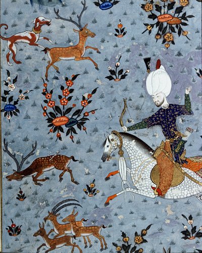 सुल्तान मुराद द्वितीय (मूरत) (1404-1451) के दरबारियों का प्रतिनिधित्व हिरण का विवरण। 17वीं सदी का लघुचित्र। इस्तांबुल, टोपकापी सराय संग्रहालय पुस्तकालय द्वारा ओटोमन स्कूल