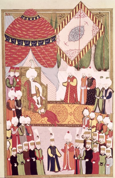 लोकमैन द्वारा &39;हंटरनाम&39; से सुल्तान सेलिम I (1466-1520) का राज्याभिषेक द्वारा ओटोमन स्कूल