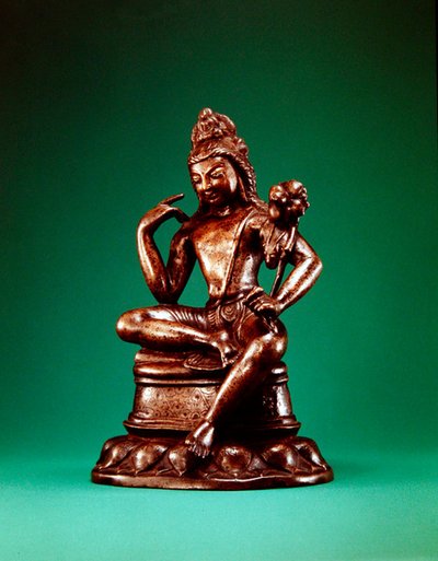 पद्मपाणि लोकेश्वर ध्यान में बैठे, ७वीं शताब्दी के पूर्वार्द्ध (चांदी और तांबे के साथ कांस्य जड़ा हुआ) (३९४८५४ भी देखें) द्वारा पाकिस्तानी स्कूल
