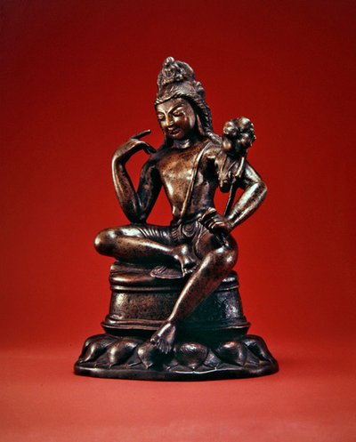 पद्मपाणि लोकेश्वर ध्यान में बैठे, 7वीं शताब्दी के पूर्वार्द्ध (चांदी और तांबे के साथ कांस्य जड़ा हुआ) (394853 भी देखें) द्वारा पाकिस्तानी स्कूल