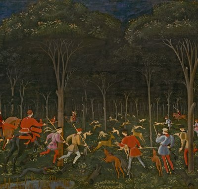 जंगल में शिकार, 100861 के पैनल विस्तार पर c.1465-70 तेल द्वारा पाओलो उकेलो
