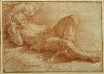 दाढ़ी वाली आकृति, सो रही है (सफेद कागज पर लाल चाक) द्वारा Parmigianino