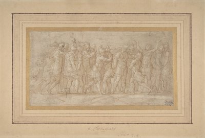 जीत के बाद जश्न मनाते रोमन या यूनानी योद्धा, 1503-40। द्वारा Parmigianino