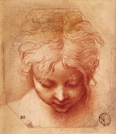 सिर का अध्ययन (कागज पर लाल चाक) द्वारा Parmigianino