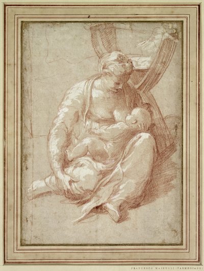 वर्जिन ग्राउंड पर बैठा, नर्सिंग द चाइल्ड द्वारा Parmigianino
