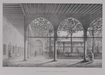 लेविरॉन, पेरिस, 1829 द्वारा प्रकाशित एमिल एडमंड ओलीवियर (1800-64) द्वारा उत्कीर्ण, &39;मोन्यूमेंट्स एंड काहिरा की इमारतें&39; से काहिरा में, कैरो में दारिश कॉन्वेंट के इंटीरियर का दृश्य। द्वारा पास्कल जेवियर कॉस्टे