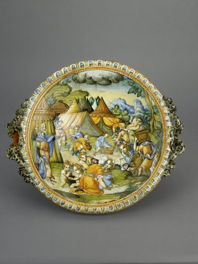 मैना के गैदरिंग के साथ बेसिन, शायद अर्बिनो, c.1600-20 (maiolica) द्वारा Patanazzi Workshop