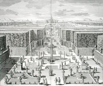 कार्ल रेम्सहार्ड (1678-1735) द्वारा उकेरी गई 'फर्स्ट्लिचर बॉमिस्टर' से वाटरगार्डन, c.1711-16 (उत्कीर्णन) प्रकाशित द्वारा पॉल डेकर