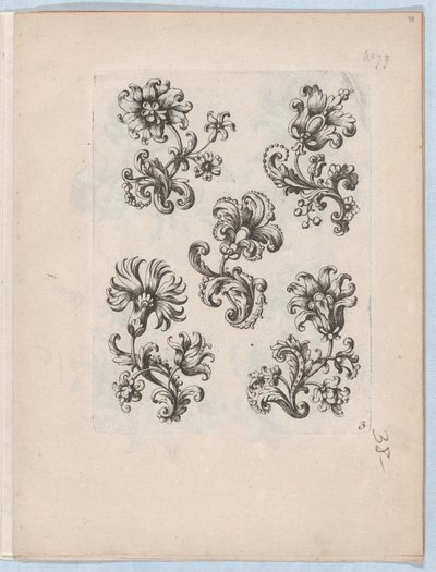 छोटे फूलों की आकृतियों की श्रृंखला, प्लेट 3, सीए। 1670-85., सीए. 1670-85. द्वारा पॉल एंड्रॉएट डू Cerceau