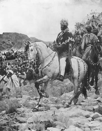 इथियोपिया का काला, मेनेलिक II (1844-1913) अडोवा की लड़ाई में, 1897 (287703 भी देखें) द्वारा पॉल बफे