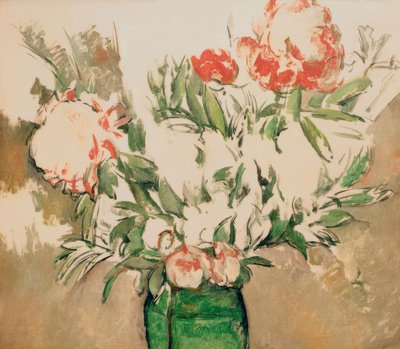 एक हरे बर्तन में peonies का गुलदस्ता द्वारा पॉल सेज़ेन
