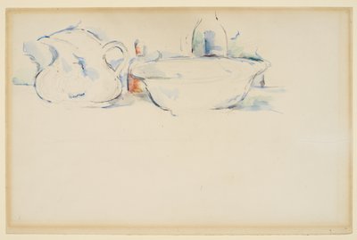 स्थिर जीवन, प्रसाधन सामग्री, c.1885-90 (कागज पर ग्रेफाइट और जल रंग) द्वारा पॉल सेज़ेन
