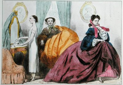 क्रिनोलिन के फैशन पर व्यंग्य करते कार्टून, c.1860 (कलर लिथो) द्वारा पॉल एमिल डिटौचे
