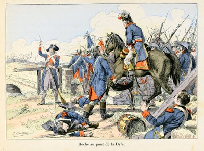 होचे औ पोंट डे ला डाइल: मार्च 1793 में, ल्यूवेन (बेल्जियम) के सामने डाइल के मार्ग पर रिट्रीट को कवर करते हुए, लज़ारे होचे (1768-1797) ने ऑस्ट्रियाई लोगों के खिलाफ लड़ाई लड़ी - एमिल बाउटिग्नी द्वारा चित्रण (1853-1929) में थियोडोर द्वारा "होचे-मार्सो-डे द्वारा पॉल एमिल बुटिग्नी